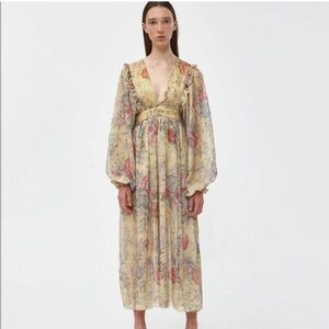 Farrow Yellow V-Neck Floral Maxi Dress Beulah Small Formal Wedding Bohemian Boho